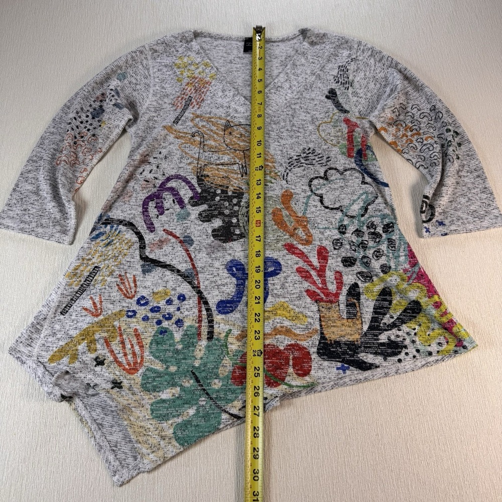 Inoah Women's Abstract Art To Wear Cat Oversized Top Blouse Size M Asymmetrical - Picture 3 of 8